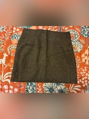 Sezane Classic Houndstooth A-Line Wool-Blend Skirt - Brown